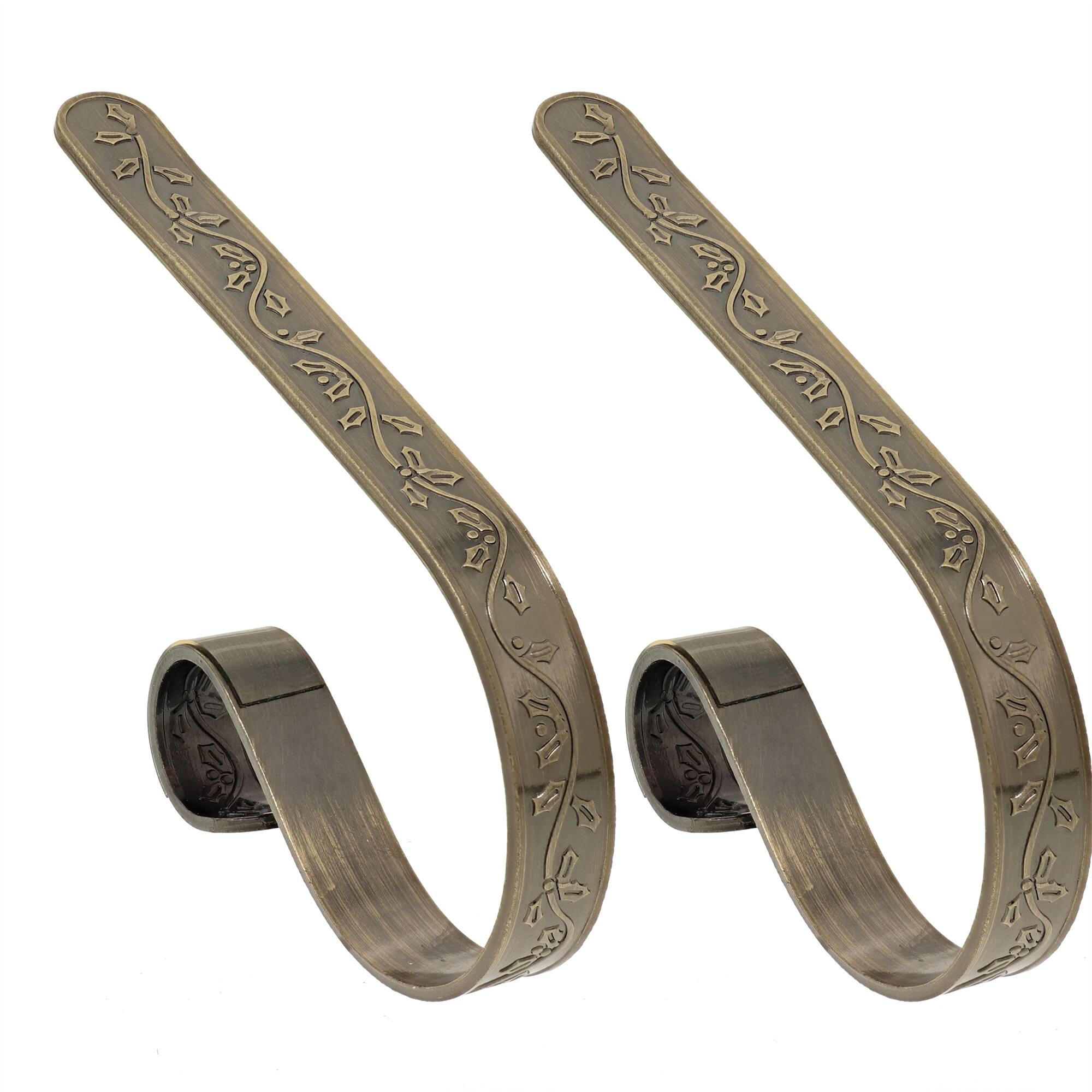 Original MantleClip® Holly Embossed Antique Brass Stocking Holders